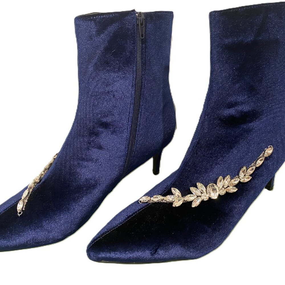 Karena Blue Velvet Jewels Cross LGBTQ Stiletto Boot Pointy Long Tall Sally Sz 14